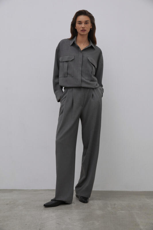 POCKETED WOOL SHIRT-TROUSERS SET
