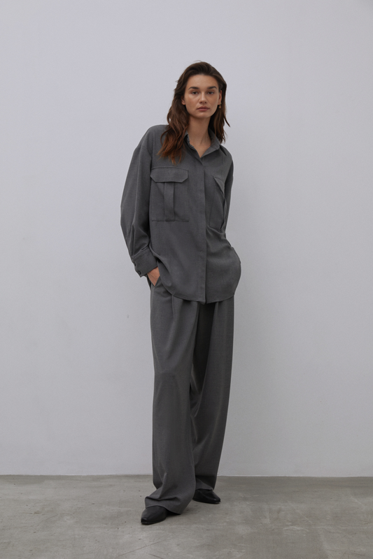 POCKETED WOOL SHIRT-TROUSERS SET